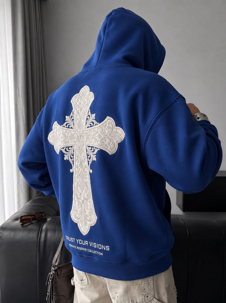 Oversize Cross Hoodie - Navy Peony