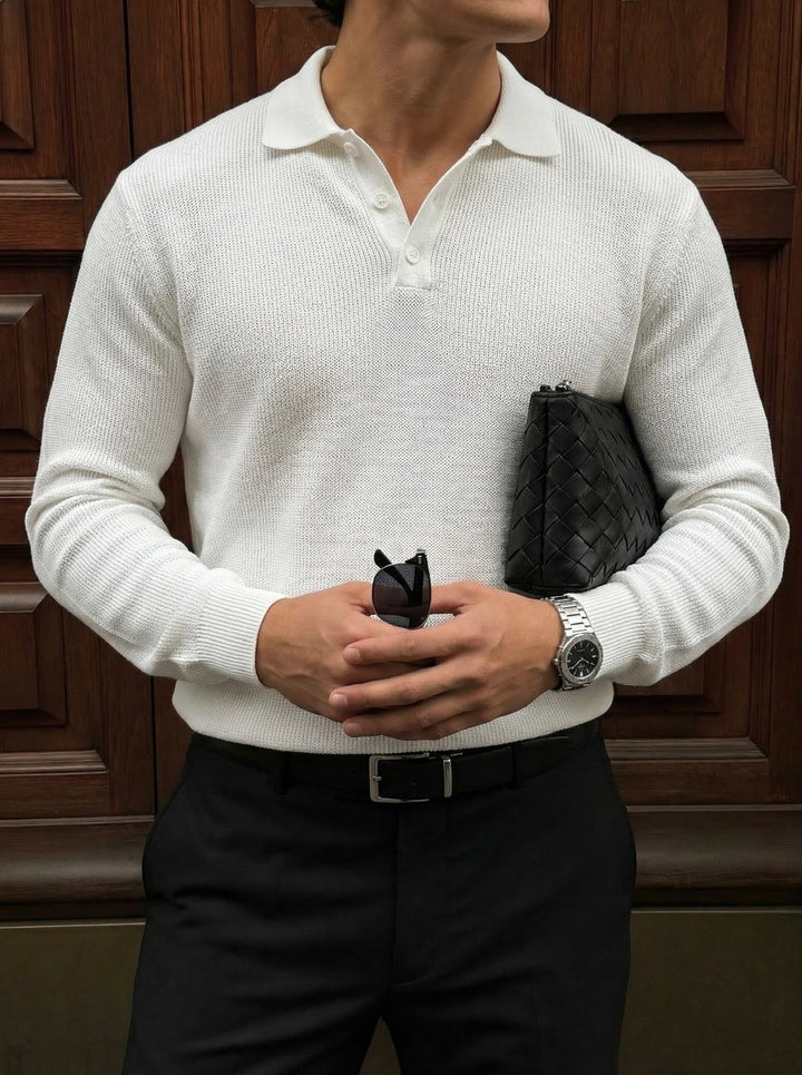 Sweter Polo o Luźnym Fasonie - Ecru