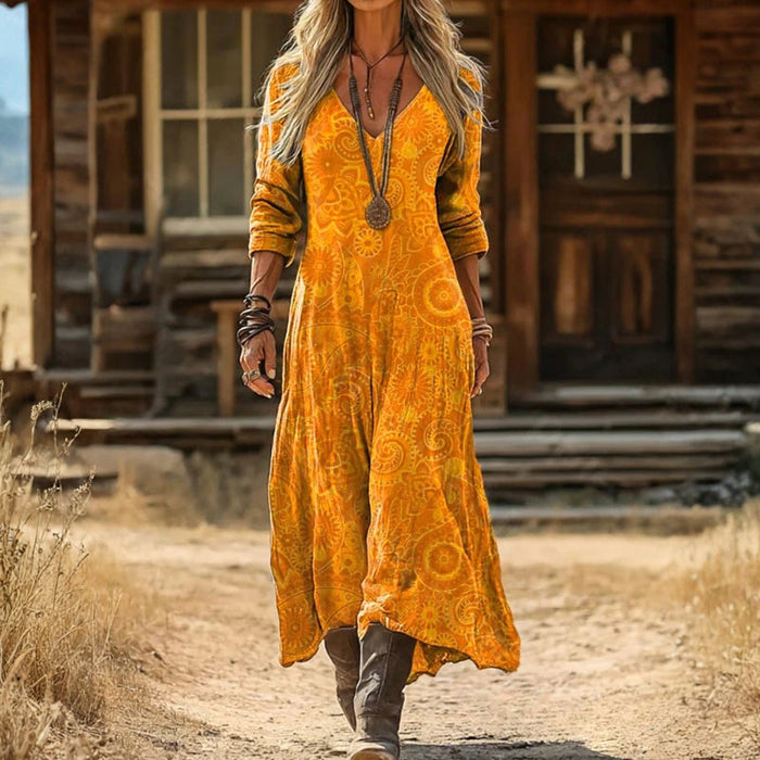 Vintage Yellow sukienka z długim rękawem
