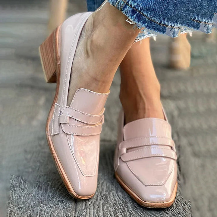 Elegancki szeroki obcas Shiny Mocassins