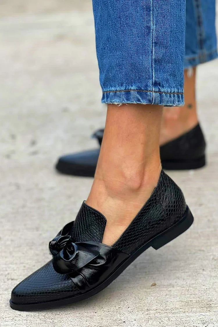 Elegancki Shiny Bow Black mokasyn