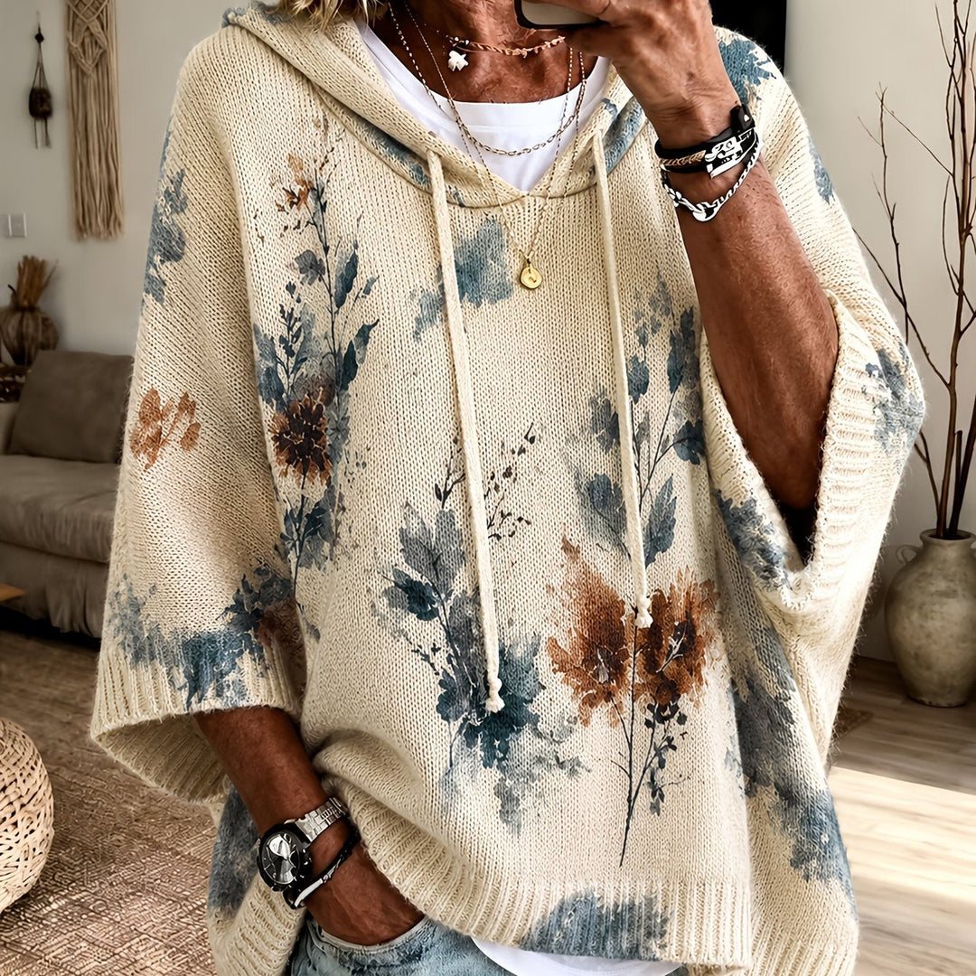 Z kapturem kwiatowy Cape sweter