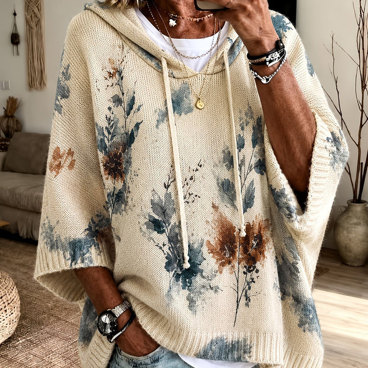 Z kapturem kwiatowy Cape sweter