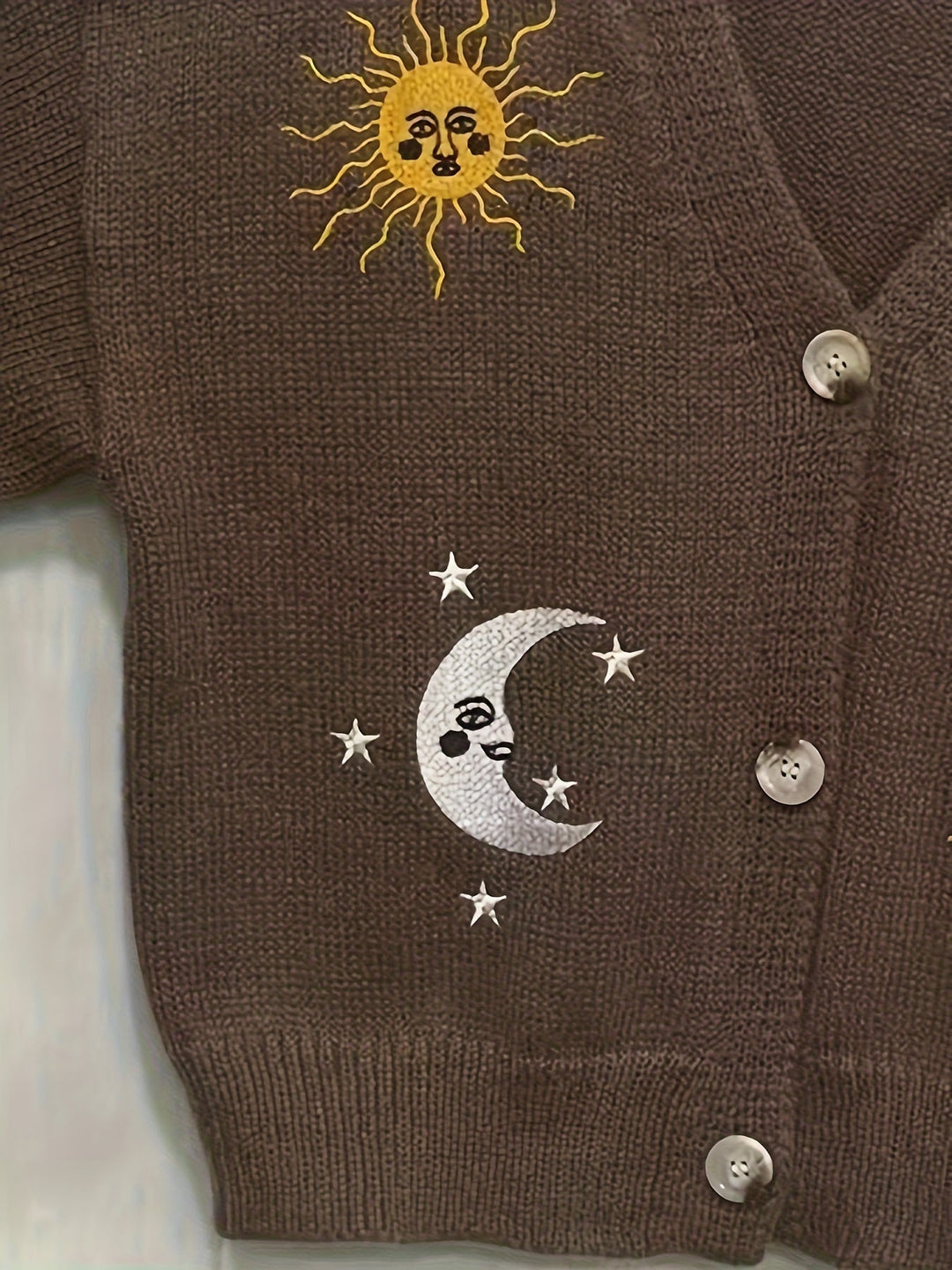 Celestial haftowany Lantern-Sleeve kardigan