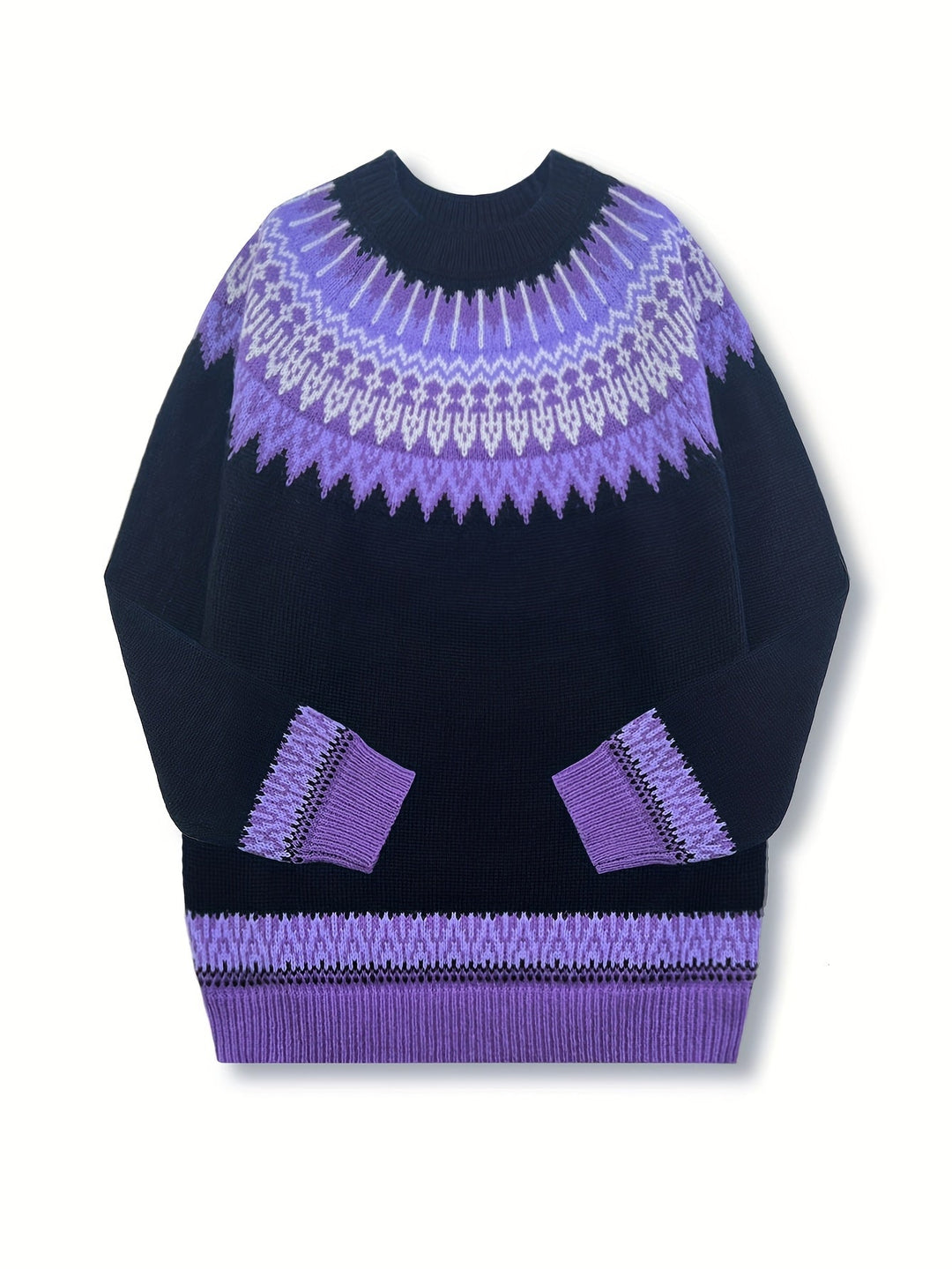 Chunky Jacquard Round szyja sweter