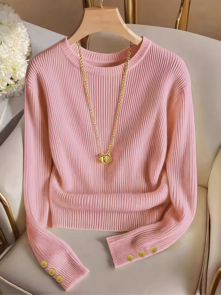 Prążkowany Button-Cuff sweter