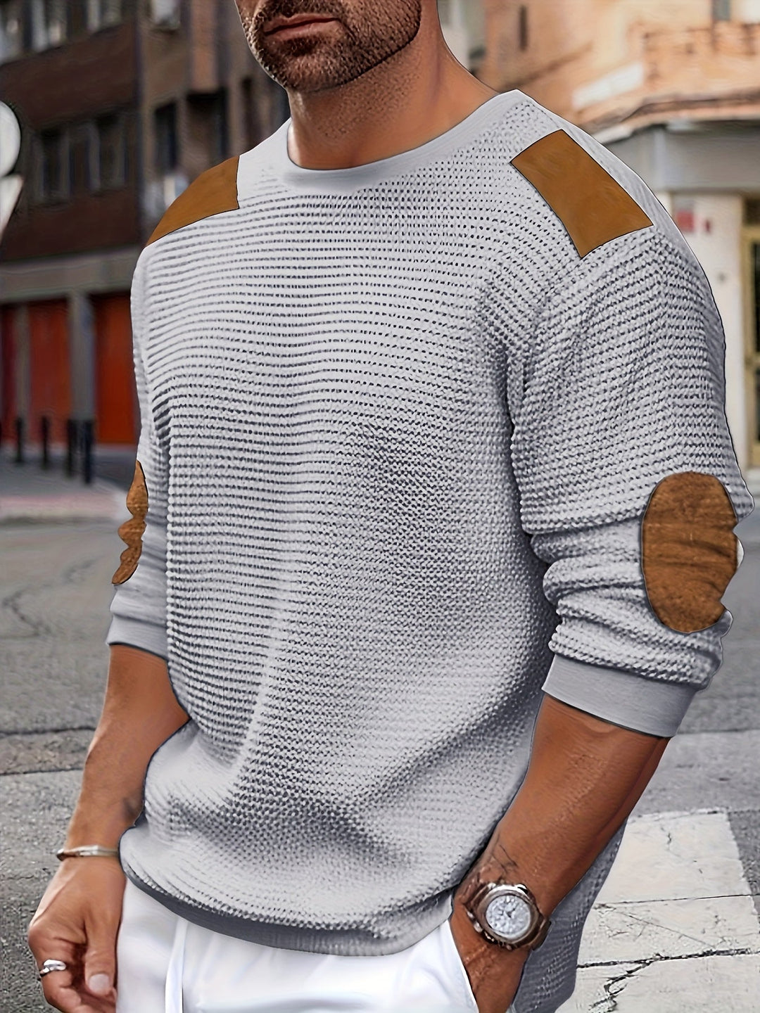Fakturowany Elbow-Patch sweter