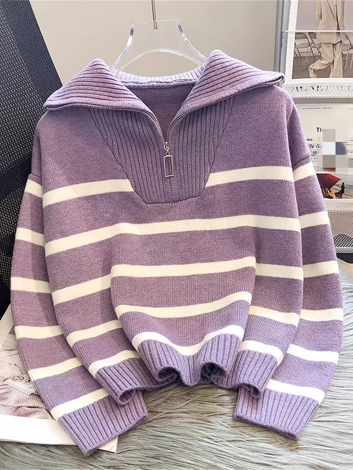 W paski zamek 1/4 sweter