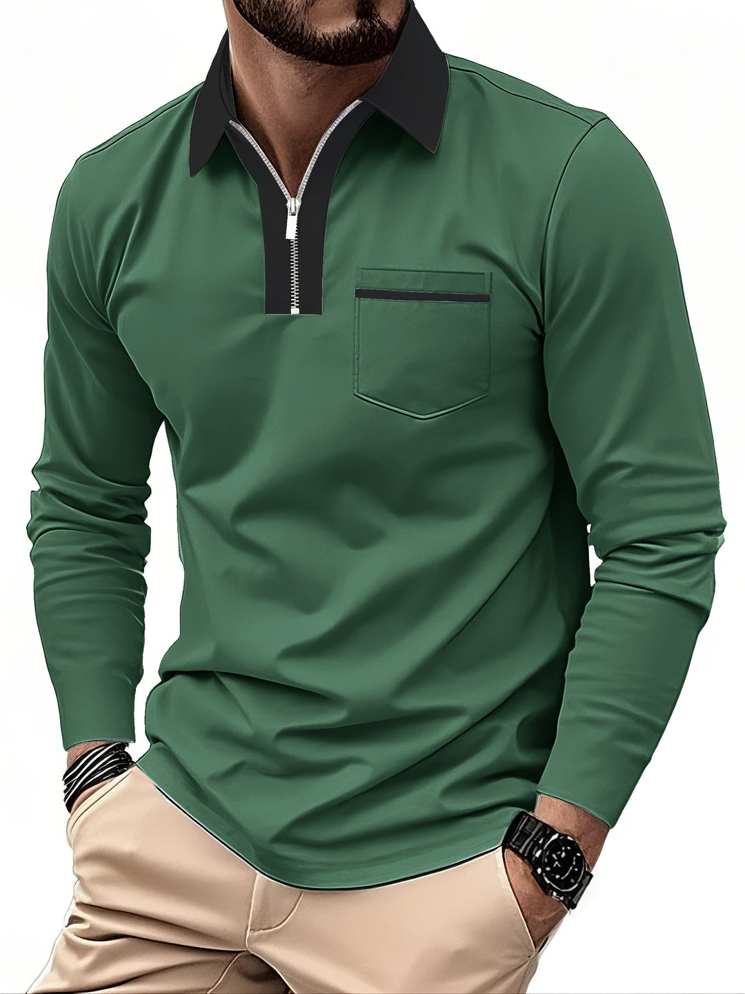 Elegancki zamek-kołnierz koszulka polo
