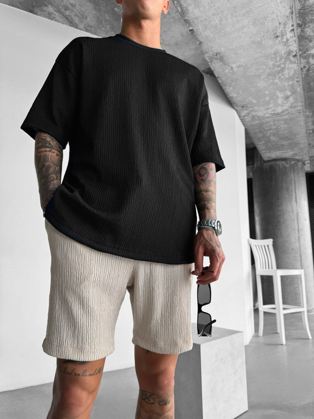Oversize T-shirty z krepy - Czarny