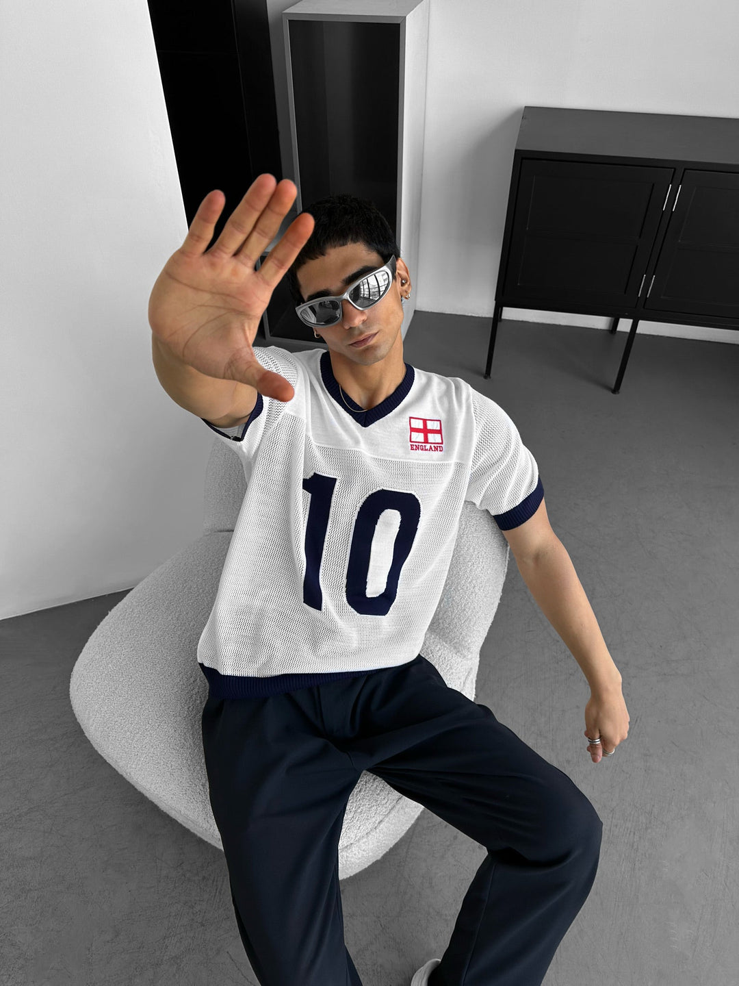 Oversize England Knit T-shirt - Biały