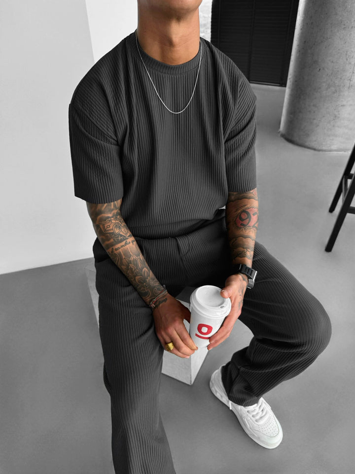 Oversize Ribbed T-Shirt - Antracyt