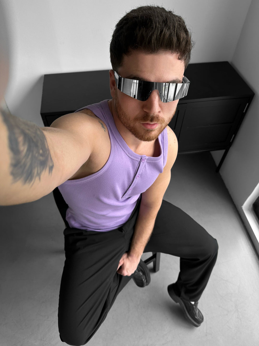 Slim Fit Button Tanktop - Liliowy