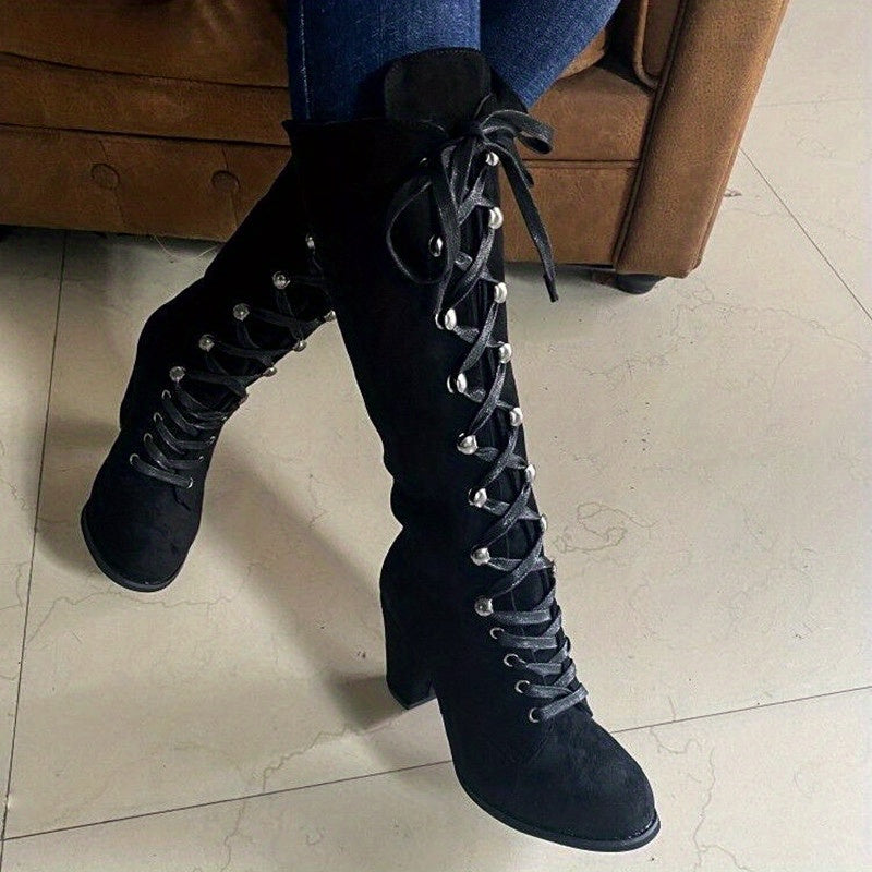 Sznurowane Chunky-Heel Tall buty