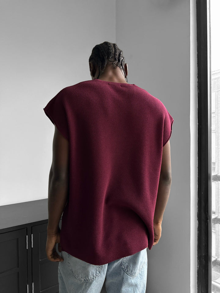 Oversize Rolowany Krawędź Dzianinowy Top - Śliwka