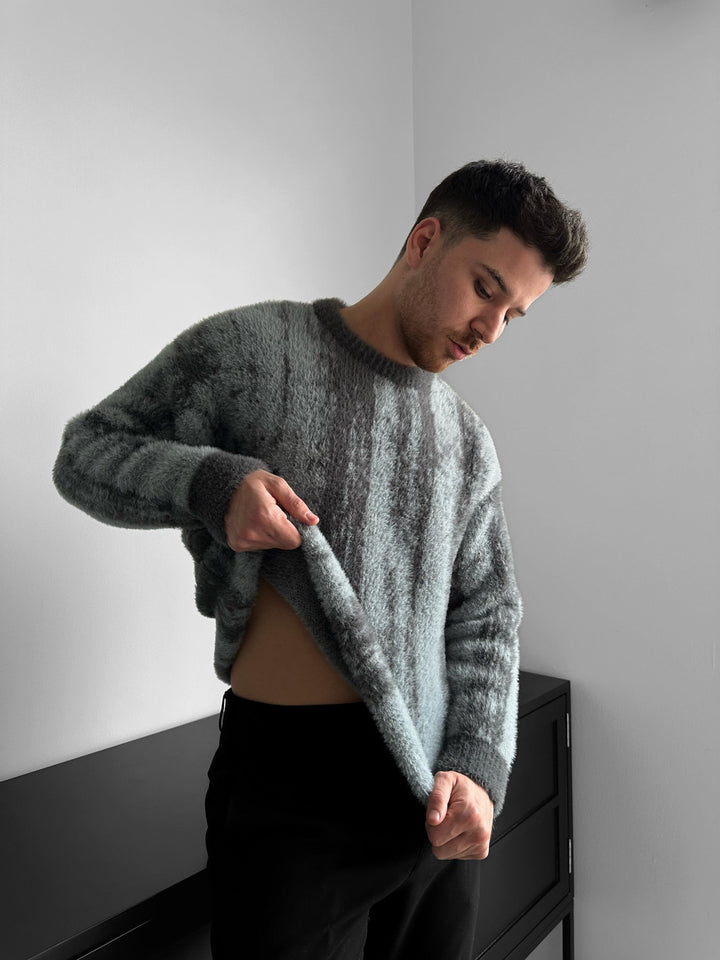 Oversize Brushstroke Effect Knit Pullover - Antracyt