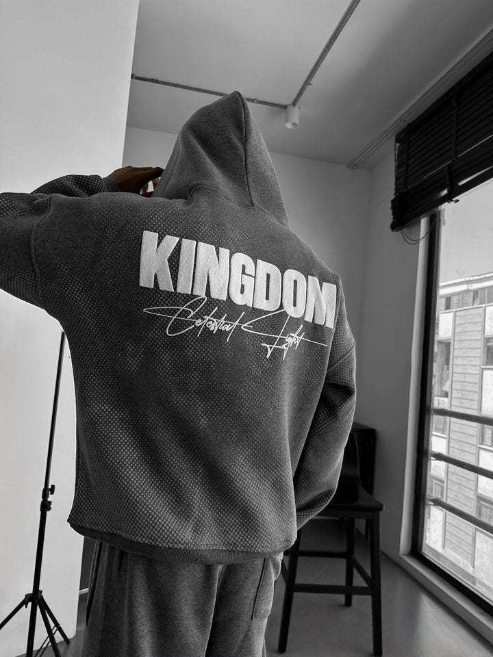 Hoodie Oversize Królestwa - Antracytowy Melanż i Biały