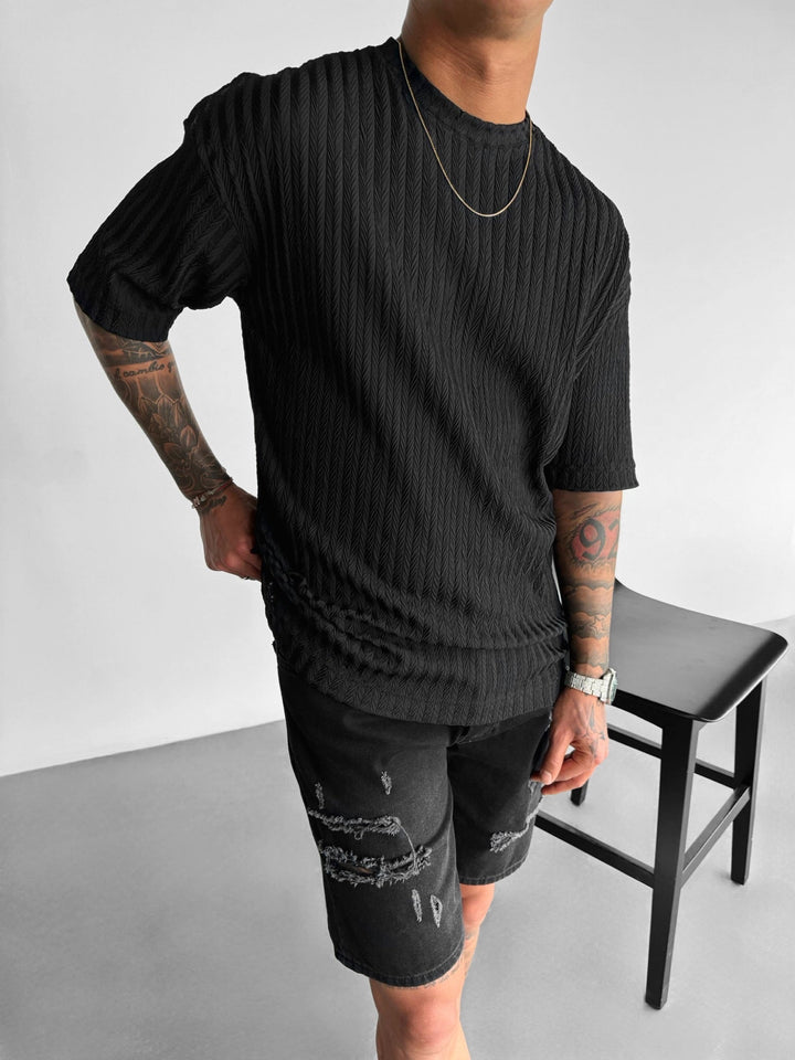 Oversize Structured T-Shirt - Czarny