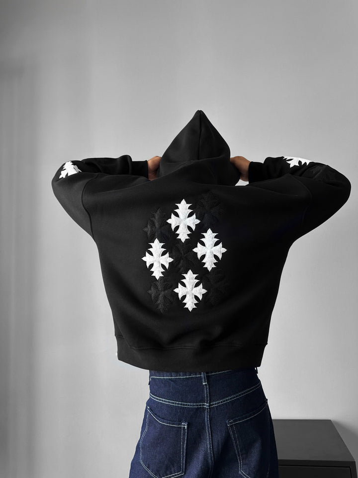 Oversize Gothic Cross Hoodie - Czarny