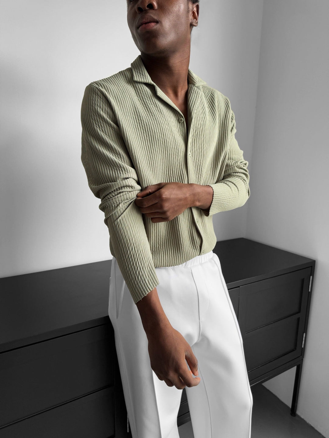 Oversize Ribbed Long Arm Shirt - Zielony