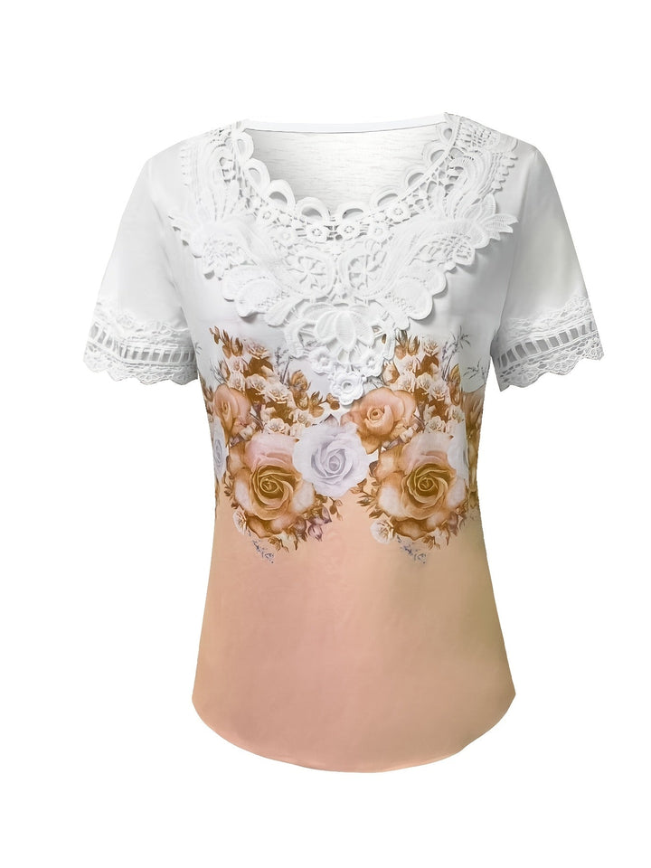 Obszyty koronką kwiatowy top