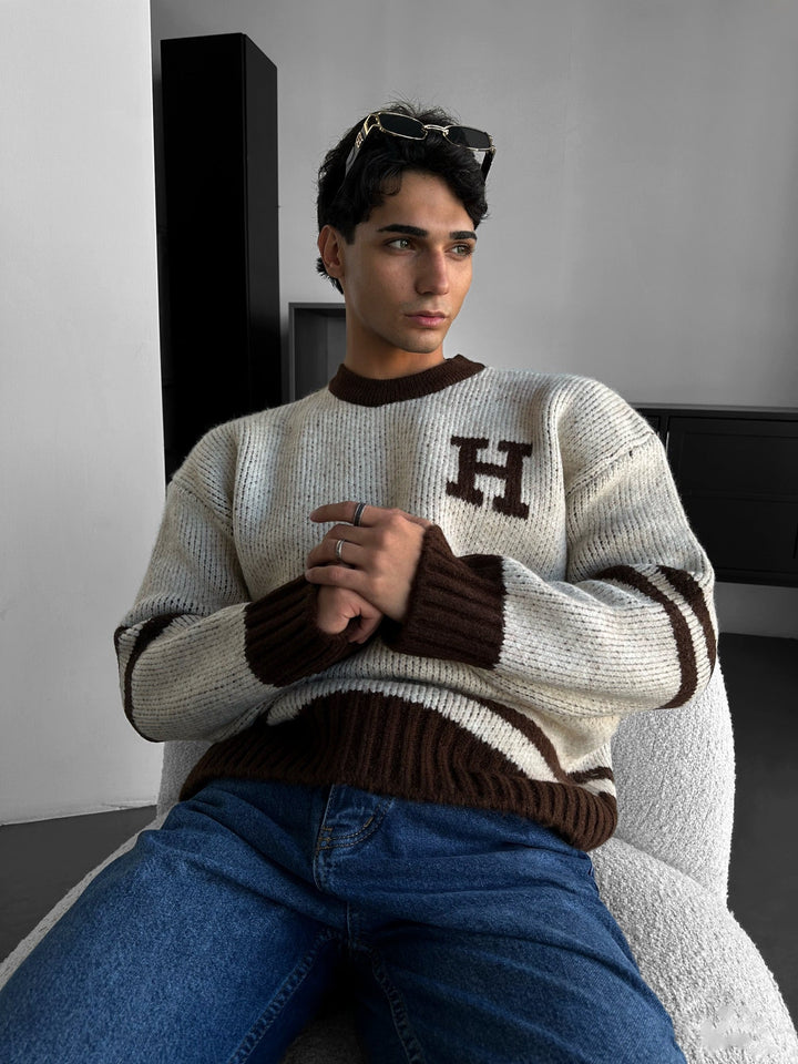 Sweter z przędzy w oversize - Beżowy
