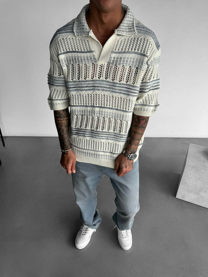Oversize Knit Polo T-Shirt - Niebieski