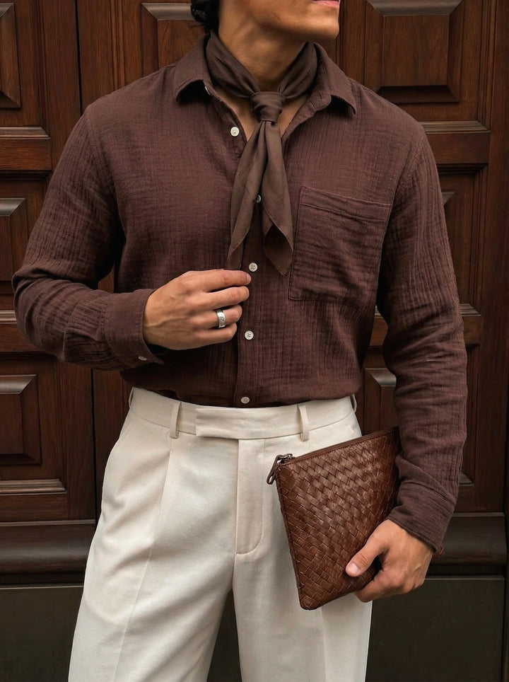 Oversize Muslin Shirt - Brązowy