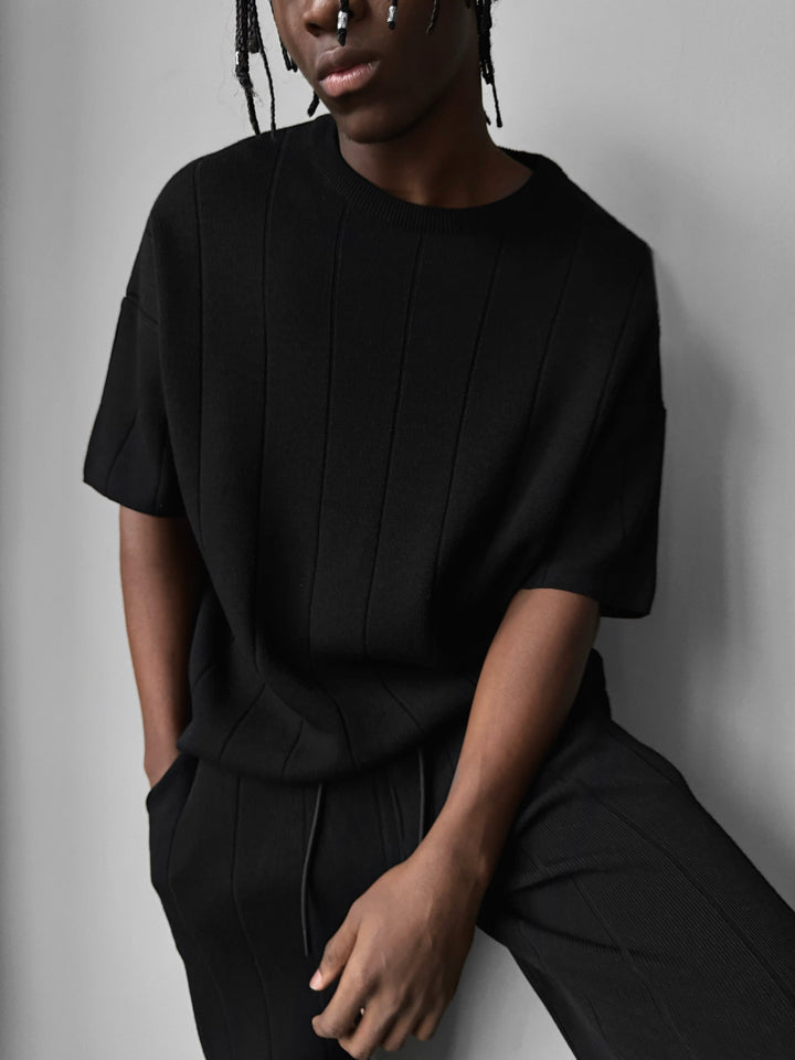 T-shirt Oversize z Dzianiny - Czarny