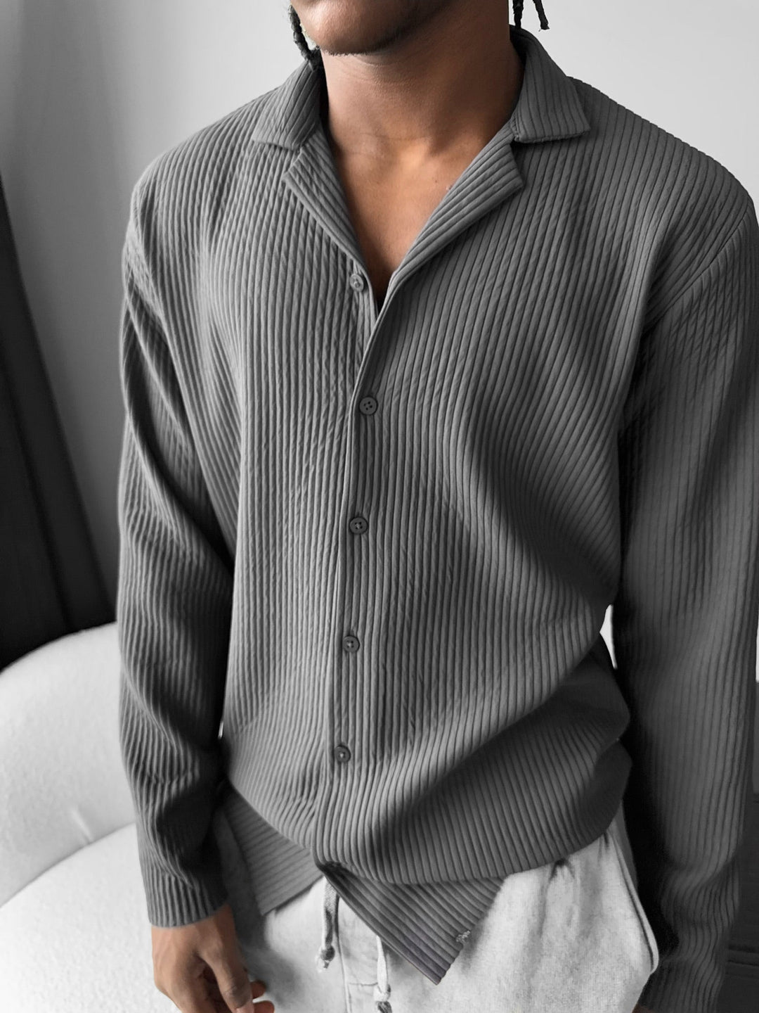 Oversize Ribbed Long Arm Shirt - Antracyt