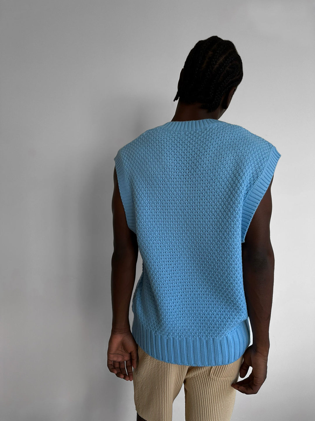 Luźny Sweter z Węzłem w Serek - Babyblue