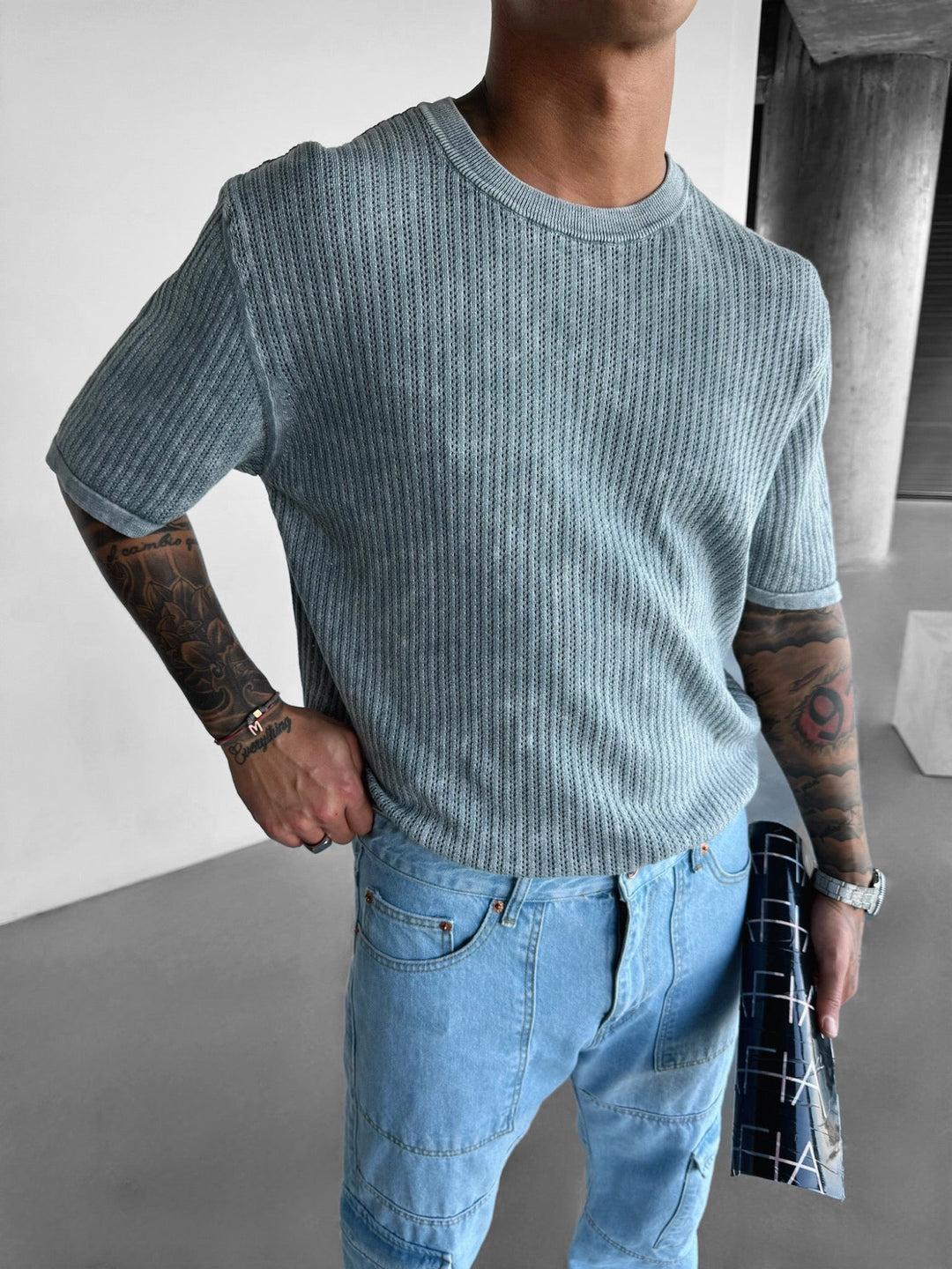 Oversize Pranie Sweter T-shirt - Szary