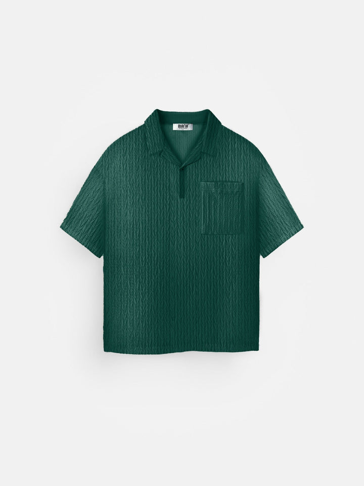 Oversize Strukturalna Koszulka Polo - Las Deszczowy
