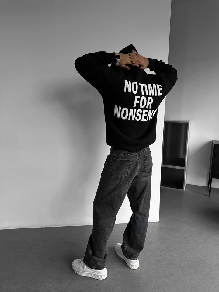 Oversize “Nie ma czasu na bzdury” Hoodie - Czarny i Biały