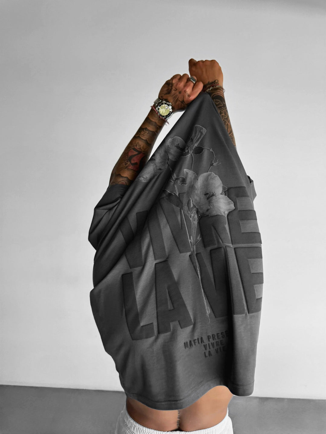 Oversize T-shirt Vivre la Vie - Antracytowy i Czarny