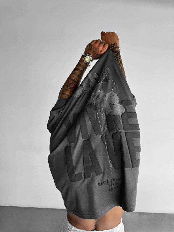 Oversize T-shirt Vivre la Vie - Antracytowy i Czarny