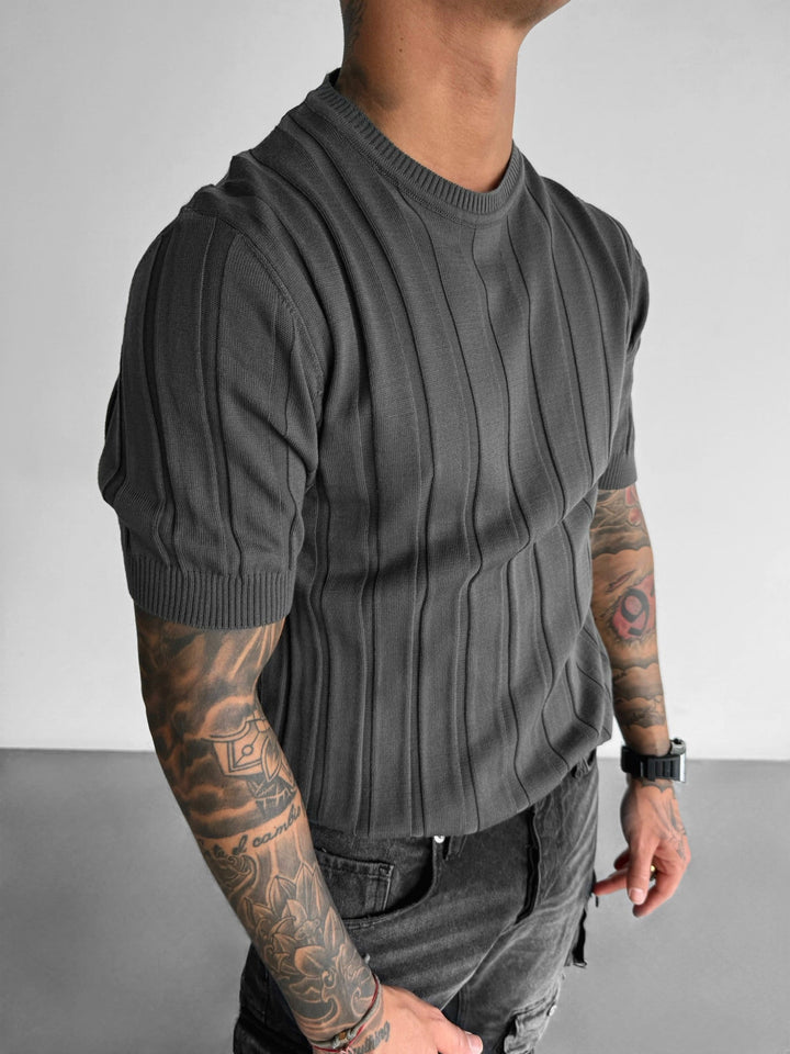 T-shirt Regular Fit z dzianiny - Antracyt