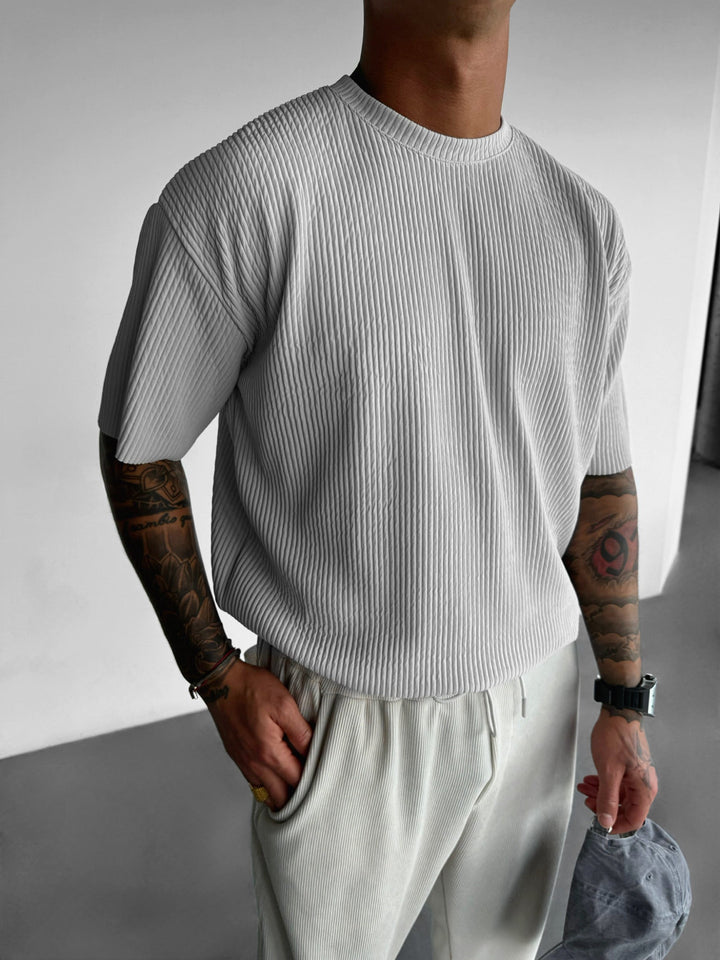 Oversize Ribbed T-Shirt - Szary