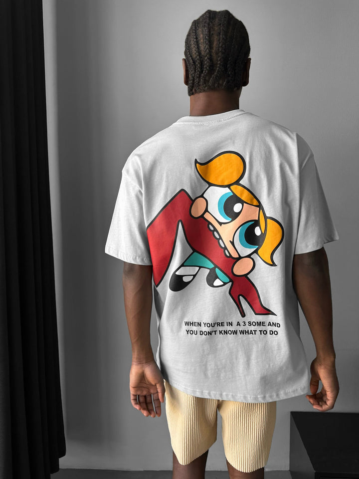 T-shirt Komiksowy Oversize - Szary