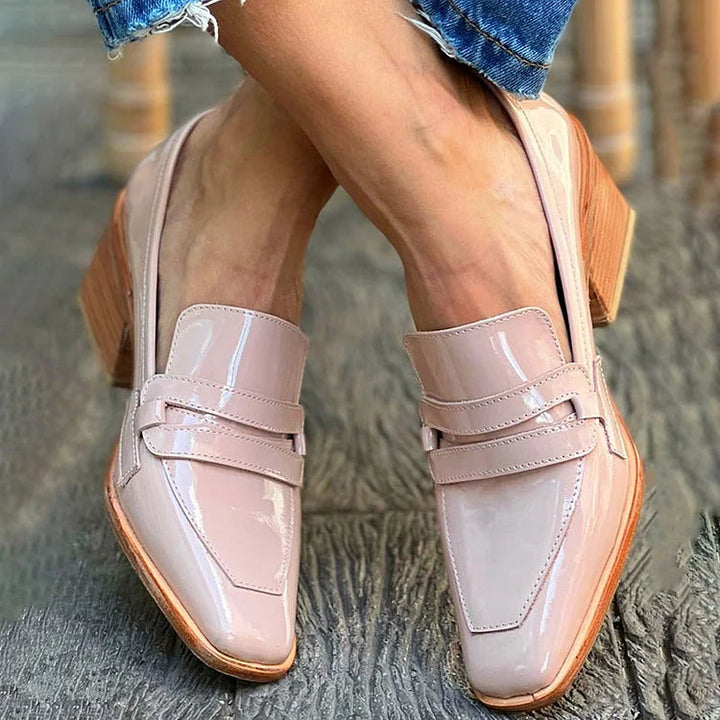 Elegancki szeroki obcas Shiny Mocassins