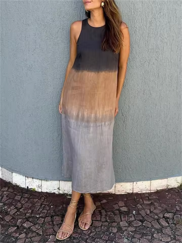 Bez rękawów Round szyja letnia sukienka