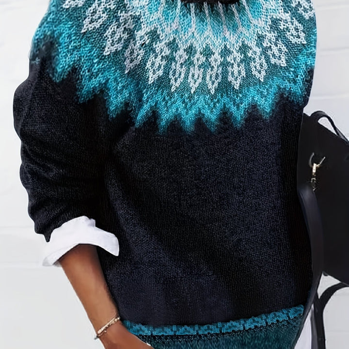 Chunky Jacquard Round szyja sweter