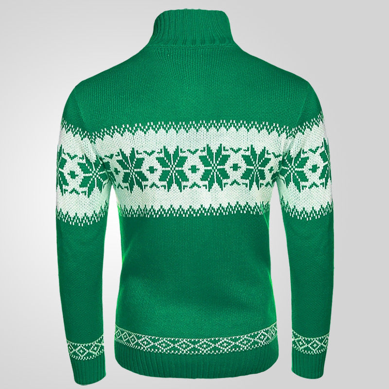 Męski świąteczny sweter w śnieżynki z kołnierzem