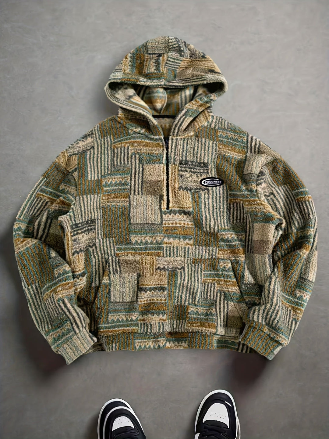 Wzorzysty zamek 1/4 sweter