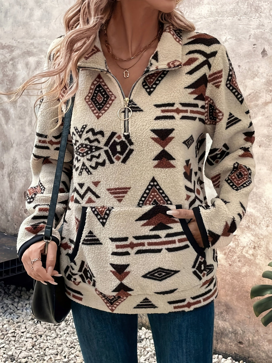 Aztec-Print zamek 1/4 sweter