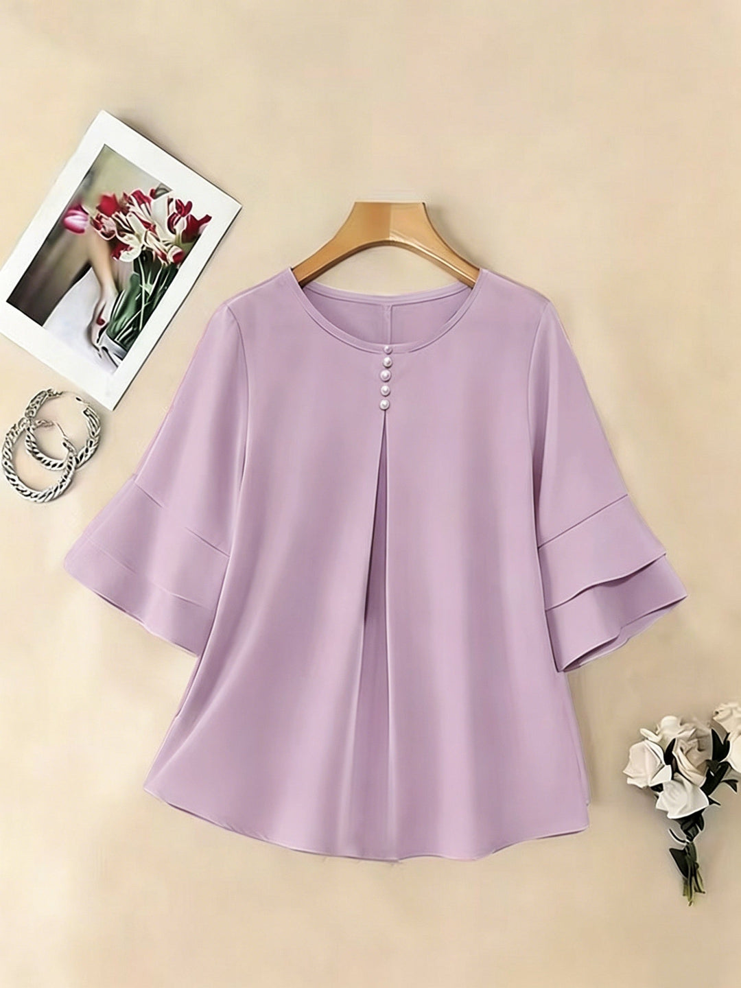 Flared-Sleeve plisowany bluzka