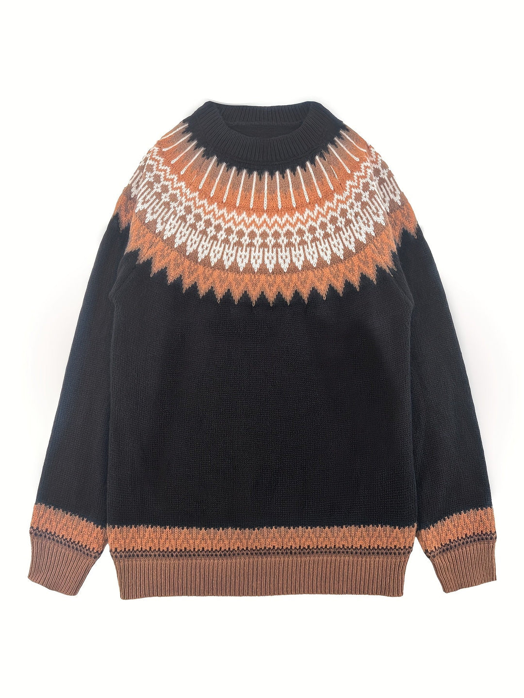 Chunky Jacquard Round szyja sweter