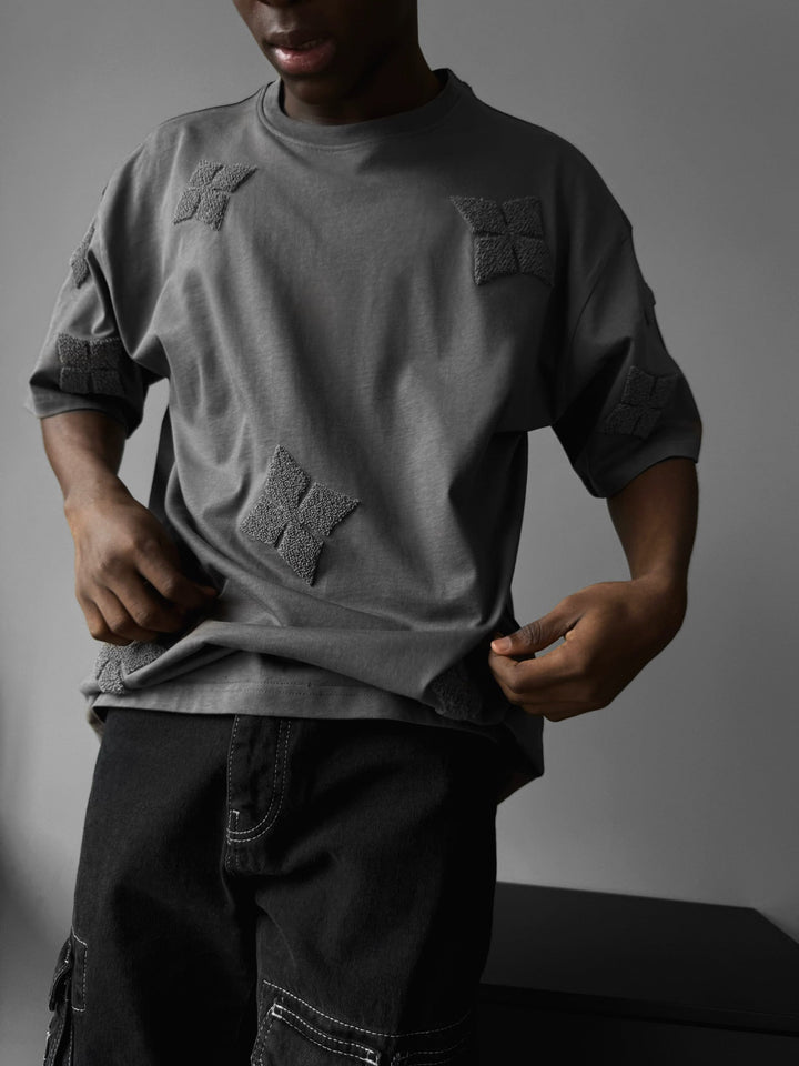 T-Shirt Oversize Szczegółowy - Antracytowy