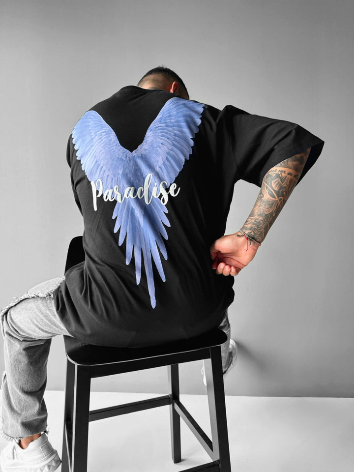 T-shirt Oversize Parrot Paradise - Czarny i Fioletowy