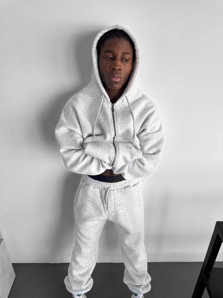Oversize Basic Zipper Hoodie - Jasnoszary Melanż